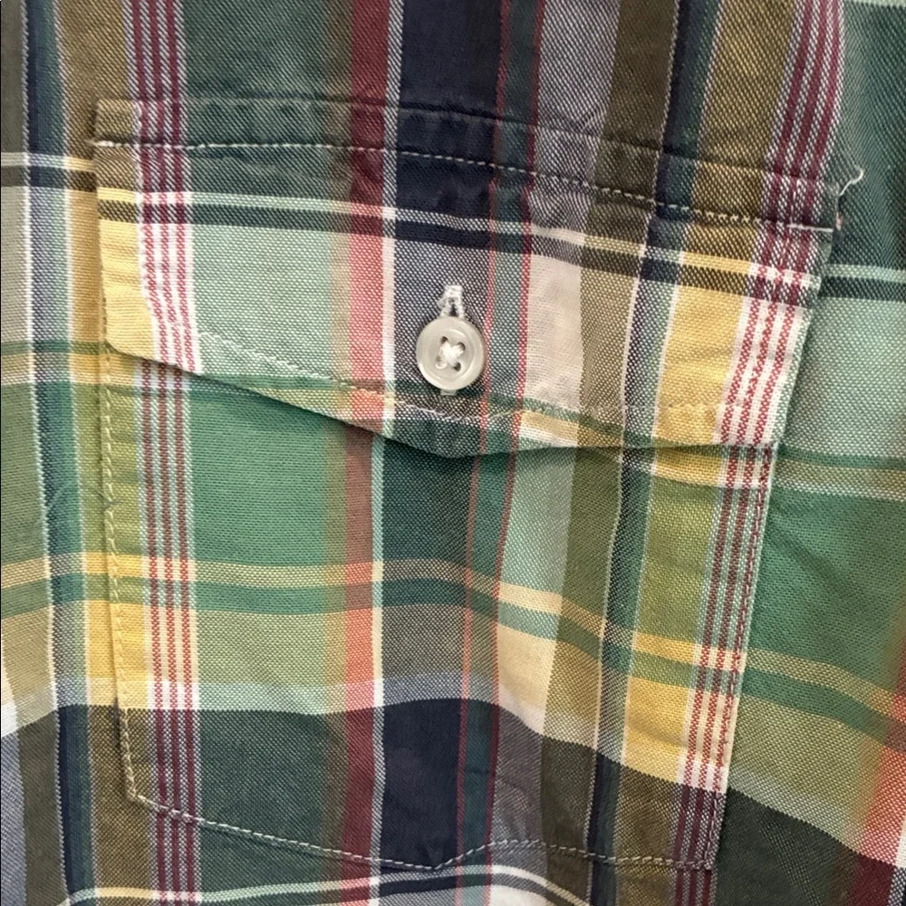 J. Crew Short-Sleeve Plaid Button-Down Shirt in Green and Navy